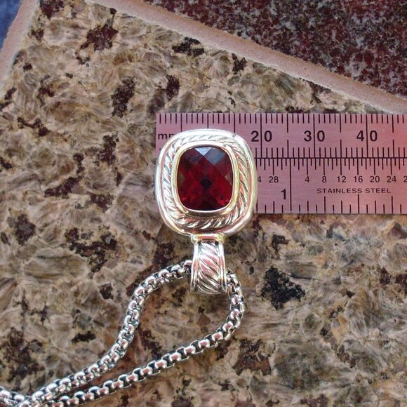 Rare & Retired David Yurman Albion Garnet Enhancer Pendant w/Chain - Picture 12 of 13